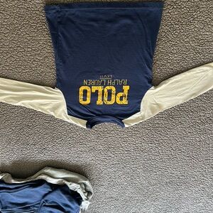 Polo by Ralph Lauren Men's Navy and Cream Long Sleeve Shirt